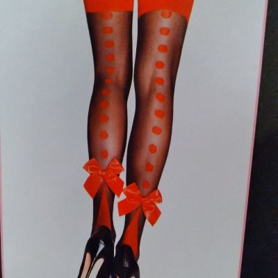 Leg Avenue Cuban Heel Thigh Highs with Polka Dot Back Seam and Satin Ankle Bow